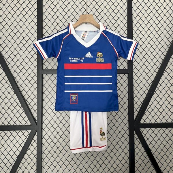 France 1998 Home Kids Retro Jersey And Shorts-28(12-13Y)