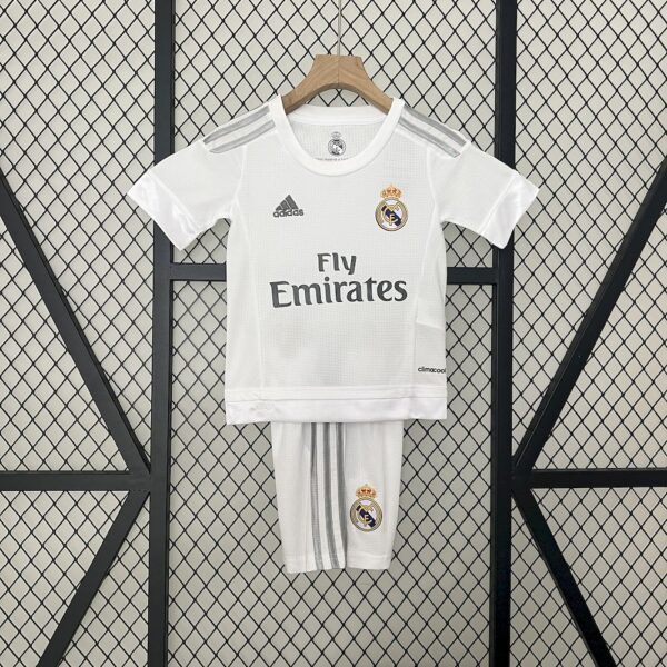 Real Madrid 2015/16 Home Kids Retro Jersey And Shorts