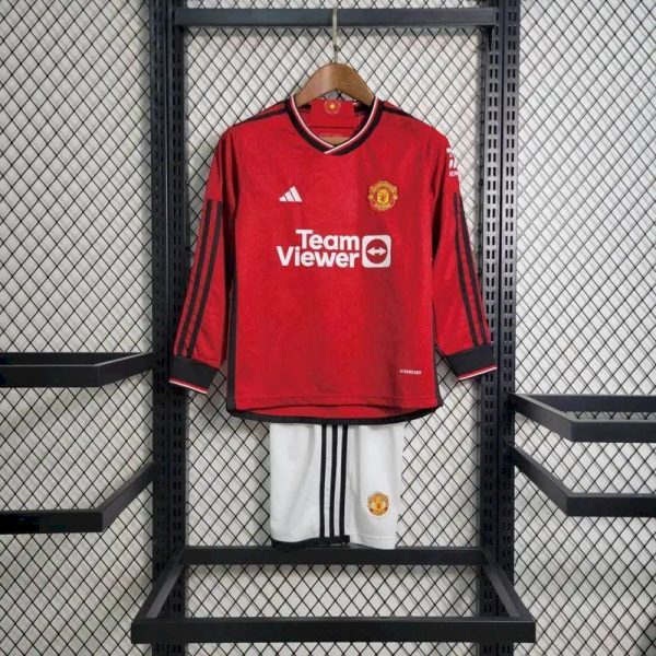 Manchester United 2023/24 Home Long Sleeves Kids Kit