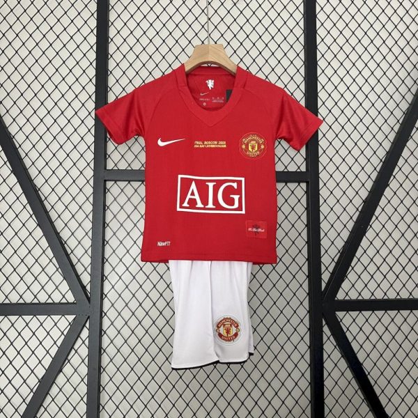 Manchester United 2007/08 Home Kids Retro Jersey And Shorts