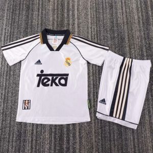 Real Madrid 1998/00 Home Kids Retro Jersey And Shorts