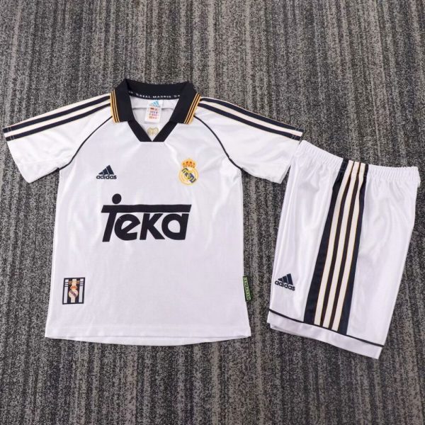 Real Madrid 1998/00 Home Kids Retro Jersey And Shorts