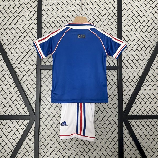 France 1998 Home Kids Retro Jersey And Shorts - Image 2