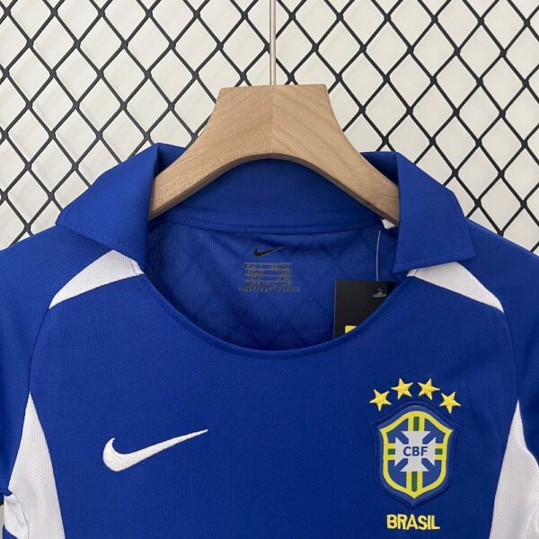 Brazil 2002 Away Kids Retro Jersey And Shorts - Image 6