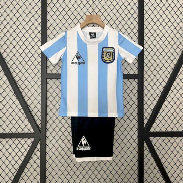 Argentina 1986 Home Kids Retro Jersey And Shorts