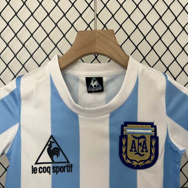 Argentina 1986 Home Kids Retro Jersey And Shorts - Image 6