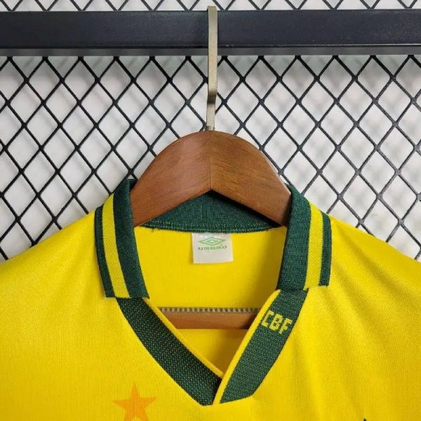 Brazil 1994 Home Kids Retro Jersey And Shorts - Image 4
