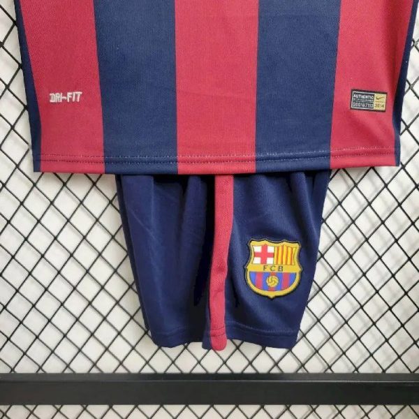 Barcelona 2014/15 Home Kids Retro Jersey And Shorts - Image 5