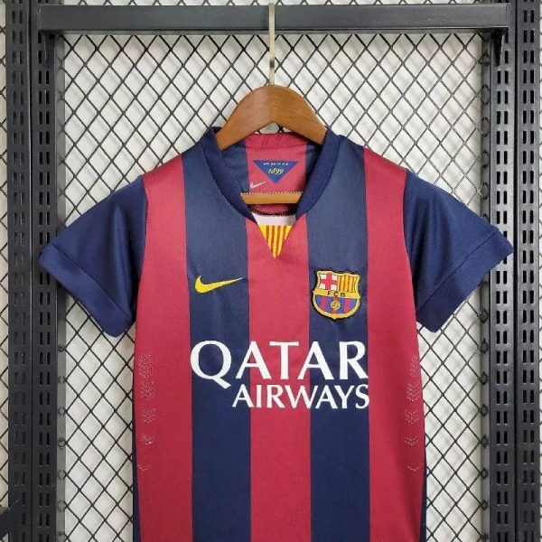 Barcelona 2014/15 Home Kids Retro Jersey And Shorts - Image 2