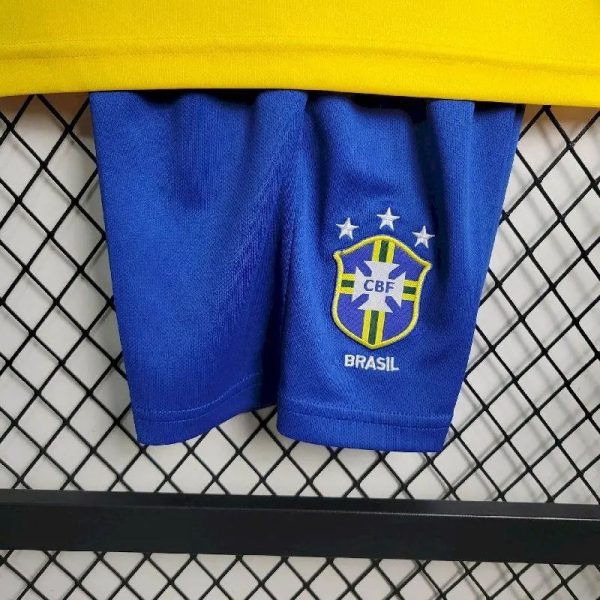 Brazil 1994 Home Kids Retro Jersey And Shorts - Image 7